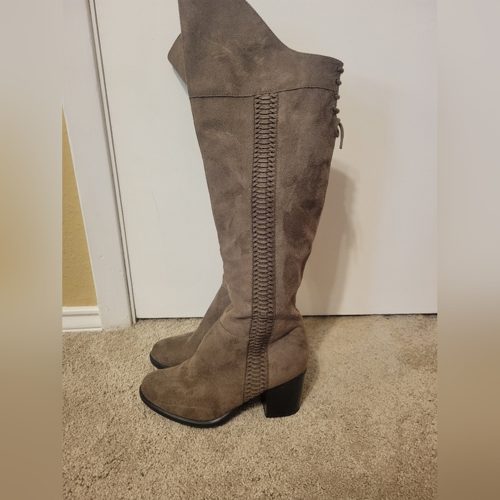 Taupe over the knee suede boots
